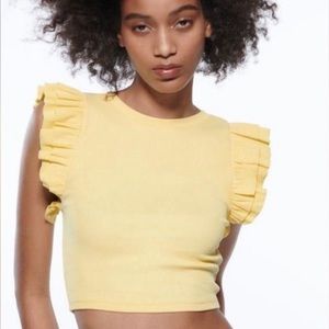 Zara Yellow Ruffle Sleeve Top